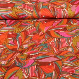 Viskose Voile Beach Kollektion Blättermix Rot by Roeqiya Fris