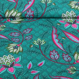 Viskose-Voile Beach Kollektion Blüten Boho Petrol