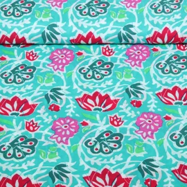 Viskose-Voile Beach Kollektion Blüten Türkis