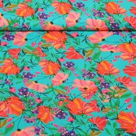 Viskose Voile Beach Kollektion Blumen Türkis by Roeqiya Fris