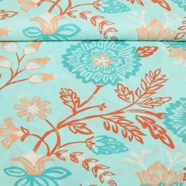 Viskose Voile Beach Kollektion Blumen und Blätter Türkis