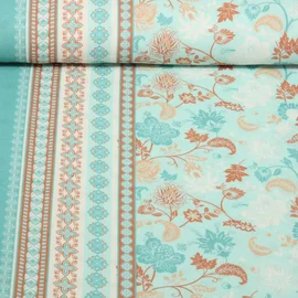 Viskose Voile Beach Kollektion Kleines Paisley mit Bordüre Helltürkis