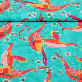 Viskose Voile Beach Kollektion Vögel Türkis by Roeqiya Fris