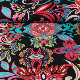 Viskose Voile Blumenmuster Schwarz