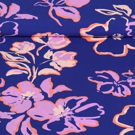 Viskose Webware Blüten Kobalt