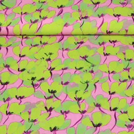 Viskose Webware Blumen Grün Rosa