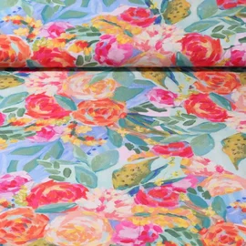 Viskose Webware Blumenmalerei Multicolor