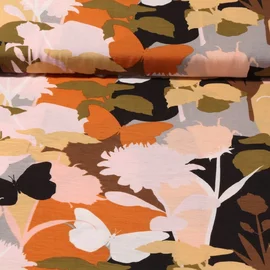 Viskose Webware Blumenwiese Army Grau