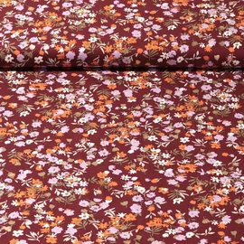 Viskose Webware Kleine Blumen Gold Bordeaux