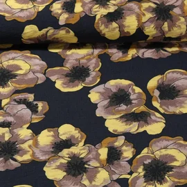 Viskose Webware Mohn Schwarz Gelb