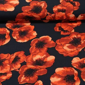 Viskose Webware Mohn Schwarz Orange