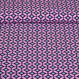 Viskose Webware Retro Nachtblau Rosa