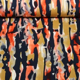 Viskosejersey Abstrakt Orange Navy