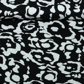 Viskosejersey Abstrakte Blumen Schwarz Weiß