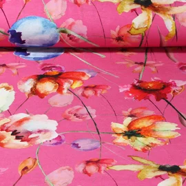 Viskosejersey Aquarellblumen Pink