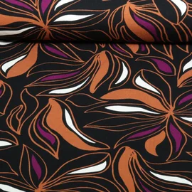 Viskosejersey Blüten Schwarz