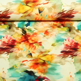 Viskosejersey Blumen Aquarell Multicolor