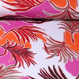 Viskosejersey Bunte Gräser Weiß Orange