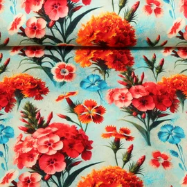 Viskosejersey Digitaldruck Blüten Blau