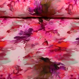 Viskosejersey  Digitaldruck Blüten Fuchsia