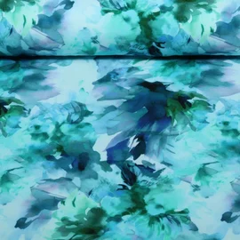Viskosejersey  Digitaldruck Blüten Türkis