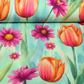 Viskosejersey Digitaldruck GroßBlumen Mint Multicolor