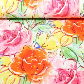 Viskosejersey Digitaldruck Große Rosenblüten Multicolor