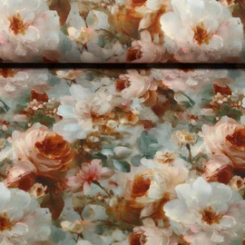 Viskosejersey Digitaldruck Rosen Gemalt Braun