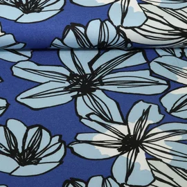 Viskosejersey Große Blüten Tintenblau