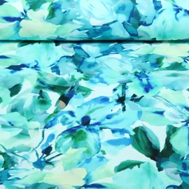 Viskosejersey Große Blüten Türkis