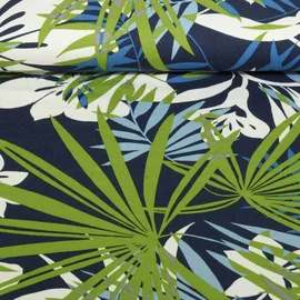 Viskosejersey Große Palmenblätter Navy