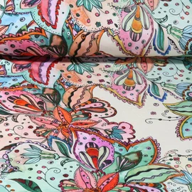 Viskosejersey Paisley Blumen Multicolor