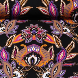 Viskosejersey Paisley Blumen Schwarz