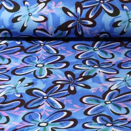 Viskosejersey Retro Blumen Blau