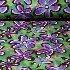 Viskosejersey Retro Blumen Grün