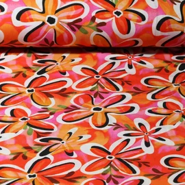 Viskosejersey Retro Blumen Orange