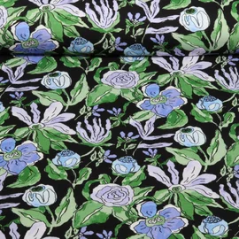 Viskosejersey Wiesenblumen Schwarz