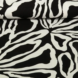 Viskosejersey XL Blätter Schwarz Weiß