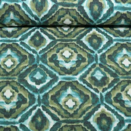 Viskosestrickjersey Ethno Ornamente Olivgruen