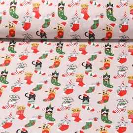 Weihnachtsbaumwolle Katzen Beige