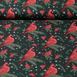 Weihnachtsbaumwolle Rotkardinal Tannengrün