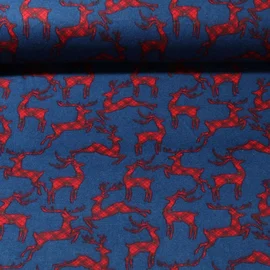 Weihnachtsflanell Karo Hirsche Blau