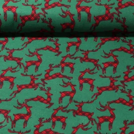 Weihnachtsflanell Karo Hirsche Grün