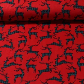 Weihnachtsflanell Karo Hirsche Rot
