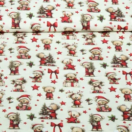 Weihnachtspopeline Bärchen Ecru