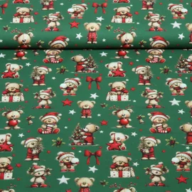 Weihnachtspopeline Bärchen Grün