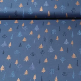 Weihnachtspopeline Bäume Blau Gold