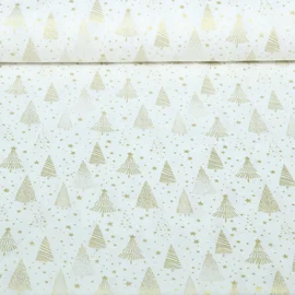 Weihnachtspopeline Bäume Ecru Gold