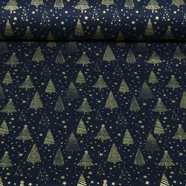Weihnachtspopeline Bäume Navy Gold