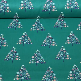 Weihnachtspopeline Bäume Petrol